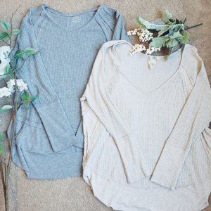 Long sleeve waffle shirts-Set